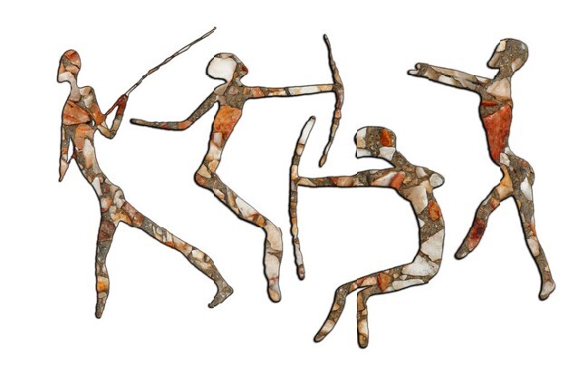 Cave rock painting - tribal people on white background